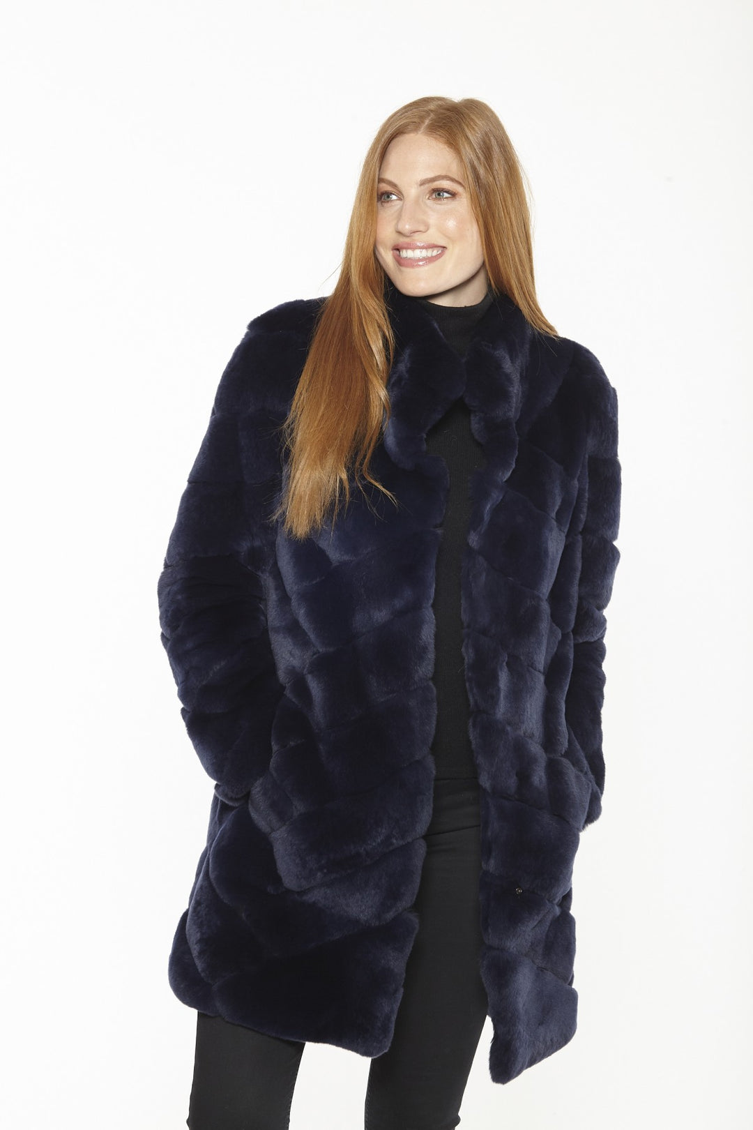 Genuine Rex Rabbit Jacket | Black Chevron