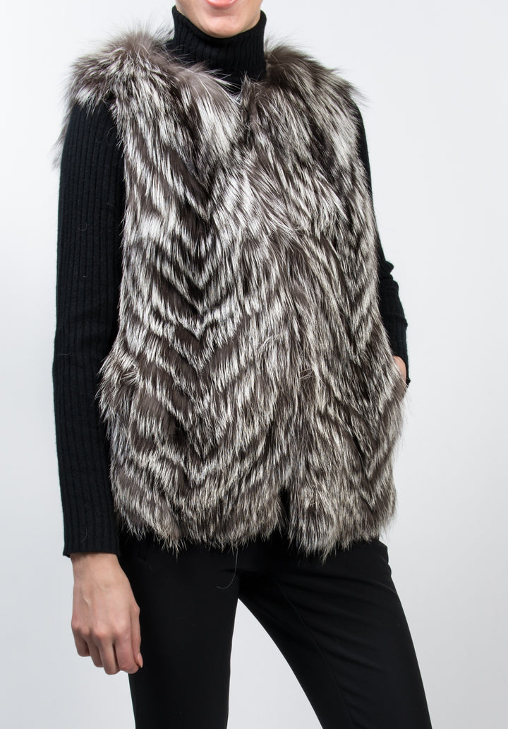 Genuine Silver Fox Vest | Chevron