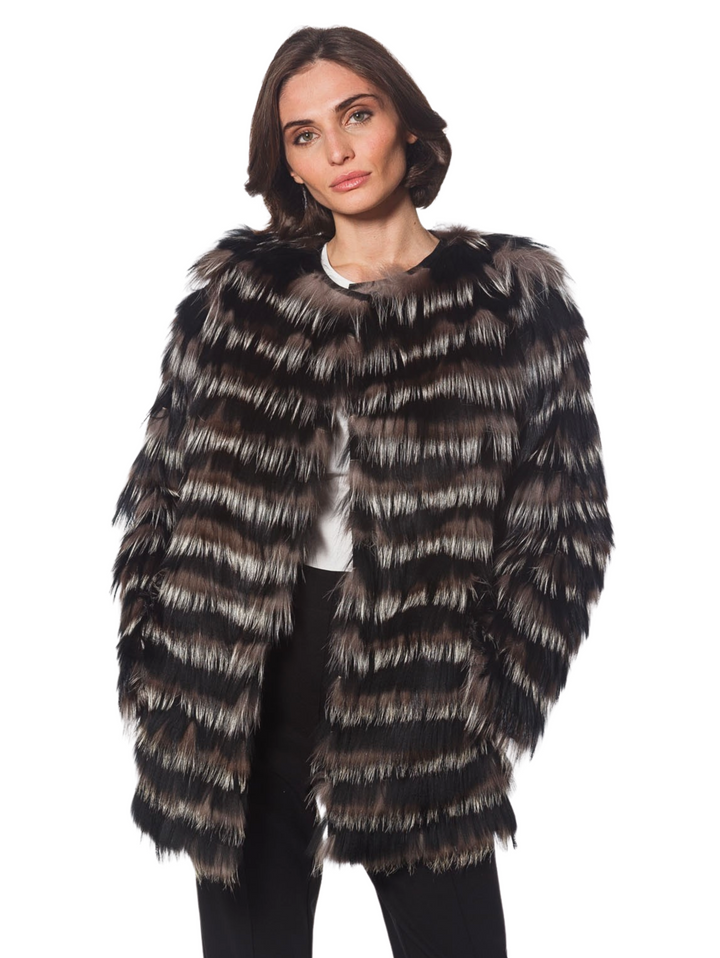 Genuine Fox Fur Jacket | Black/White