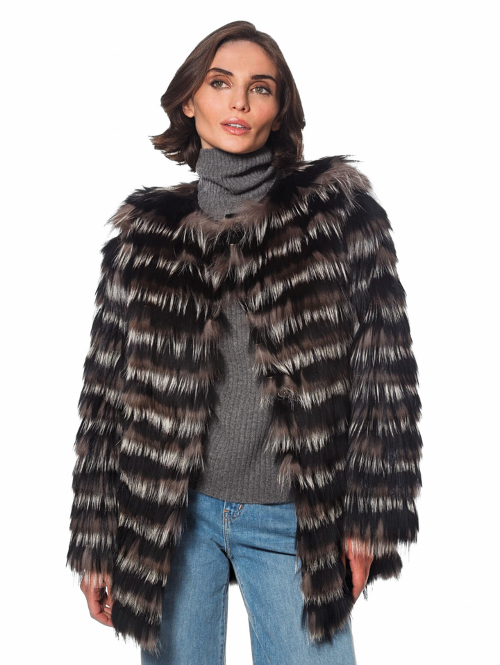 Genuine Fox Fur Jacket | Black/White