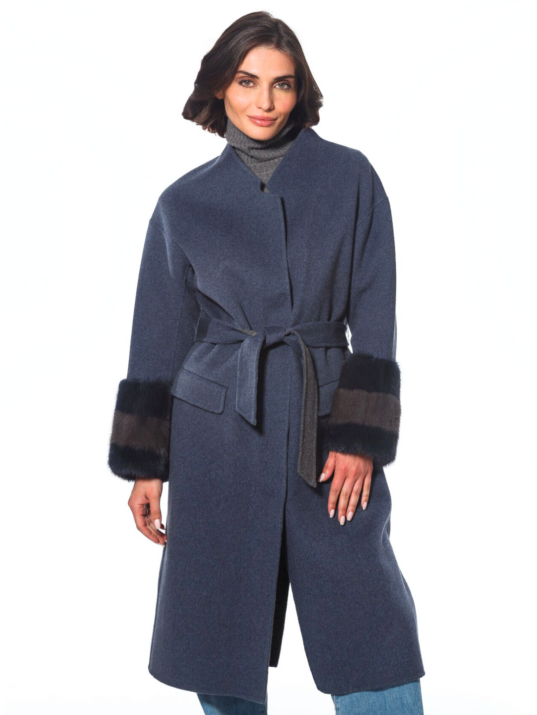 Cashmere & Wool Blend Long Coat | Denim Blue