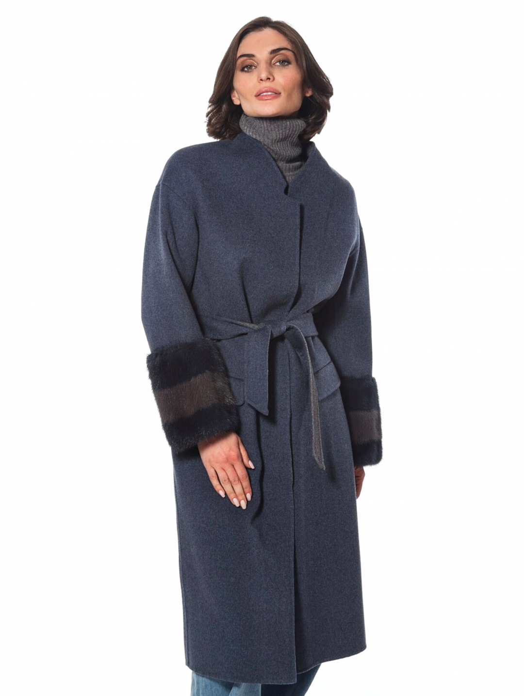 Cashmere & Wool Blend Long Coat | Denim Blue