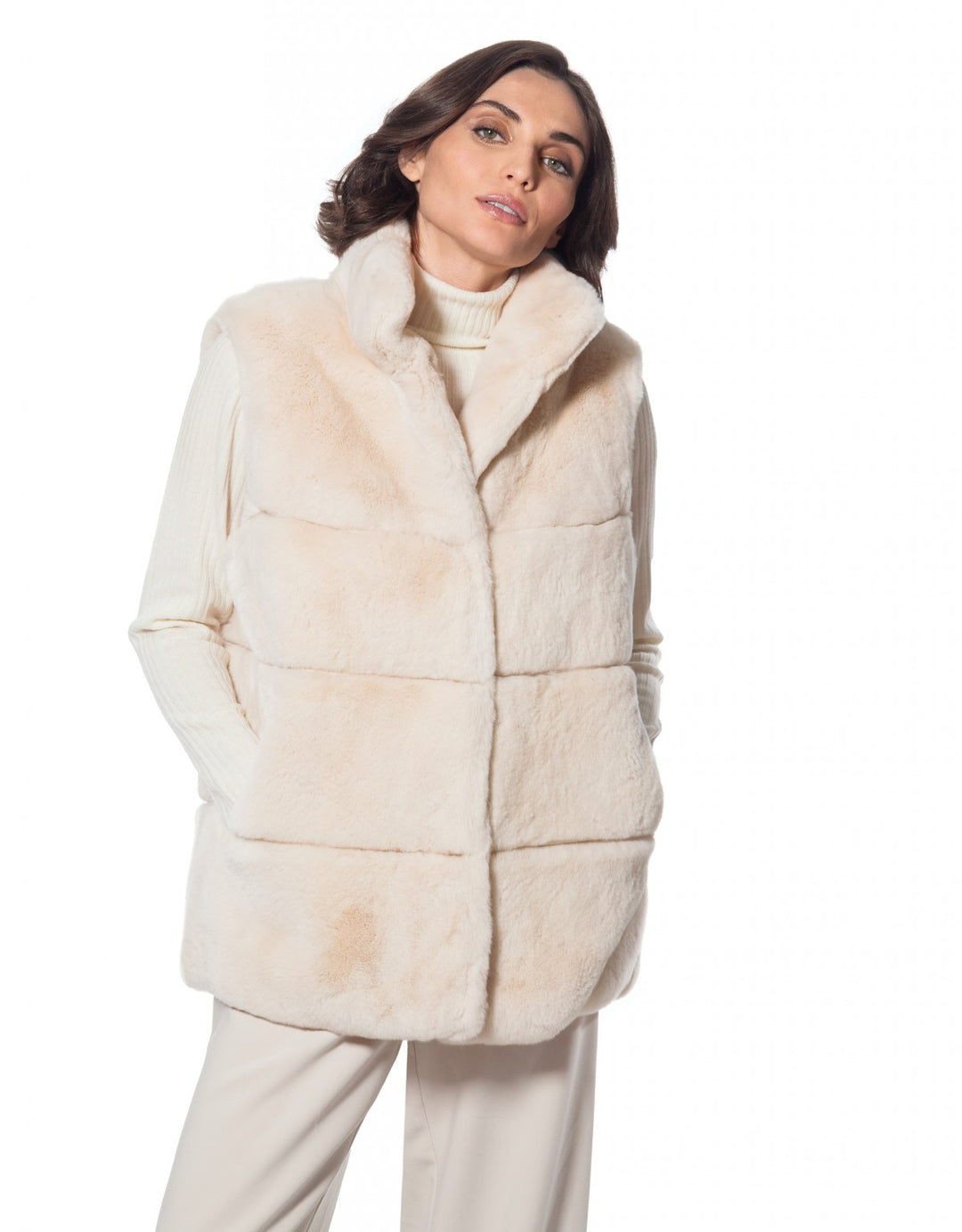 Genuine Rex Rabbit Banded Vest | Champagne