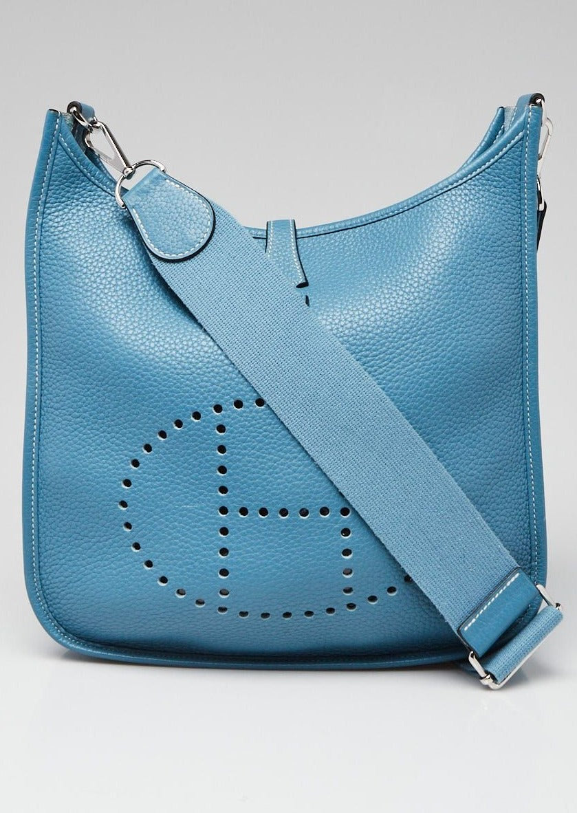 Hermes Blue Jean Clemence Leather Evelyne PM III Bag