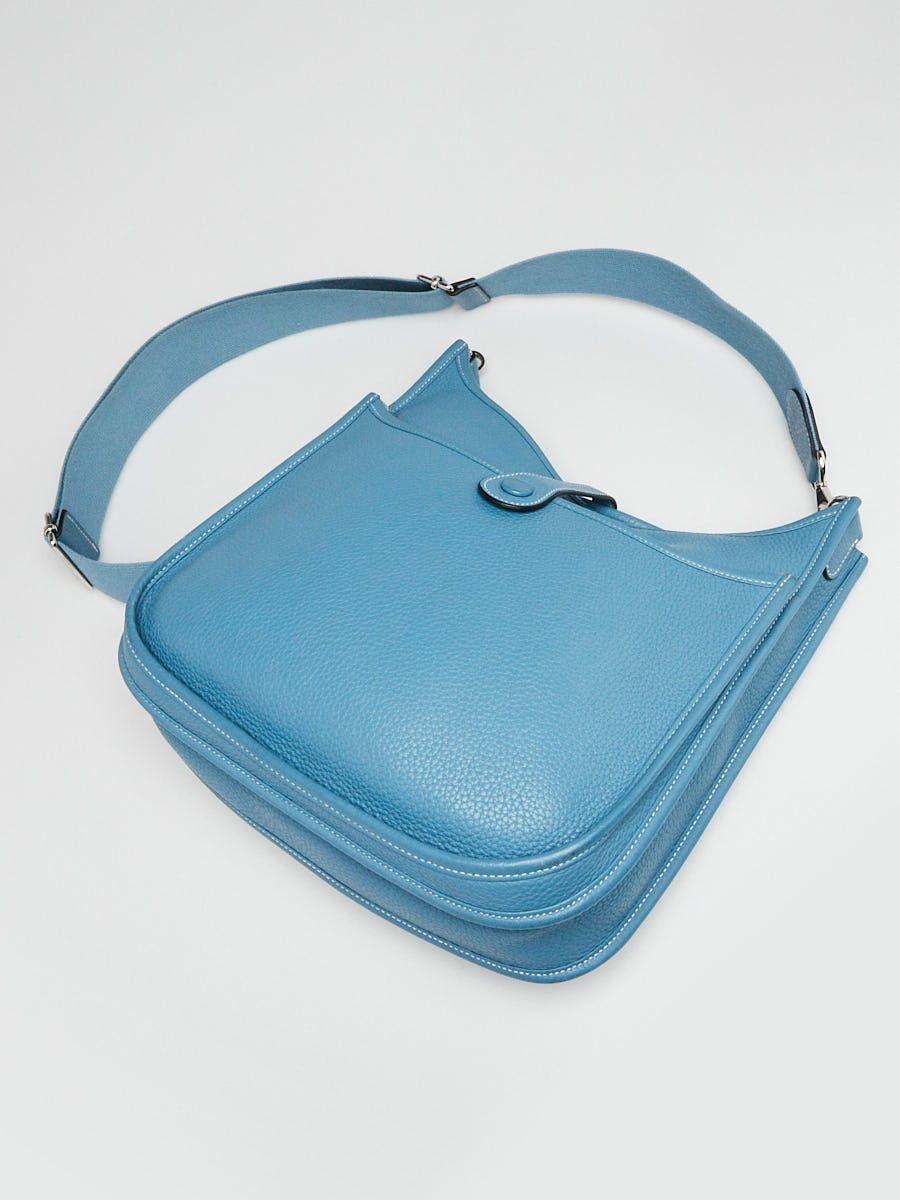 Hermes Blue Jean Clemence Leather Evelyne PM III Bag
