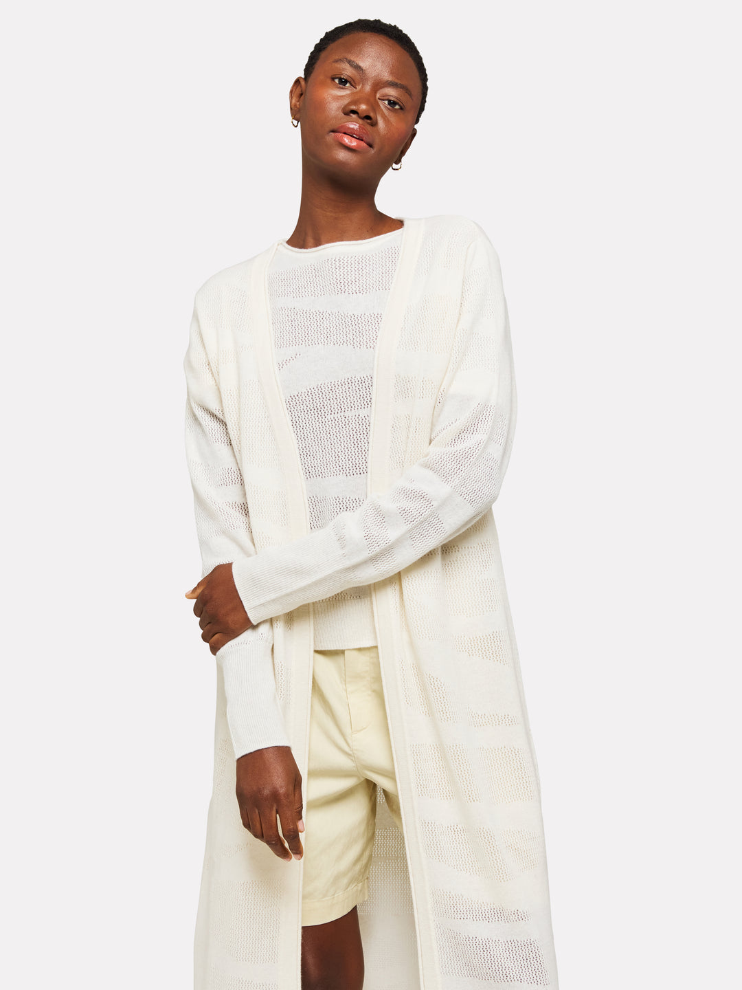 Pointelle Zebra Maxi Cardi | Organic White