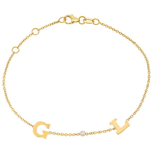 14K Personalized Mini 2 Initial & Diamond Bracelet