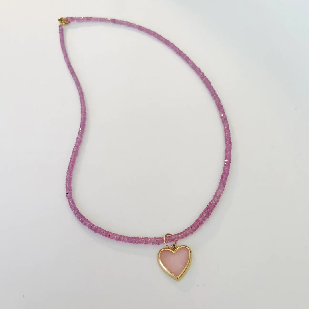 Pink Sapphire Heishi Stones with Pink Opal Heart