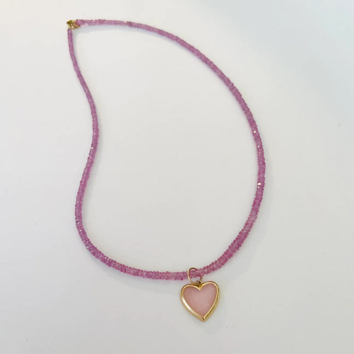 Pink Sapphire Heishi Stones with Pink Opal Heart
