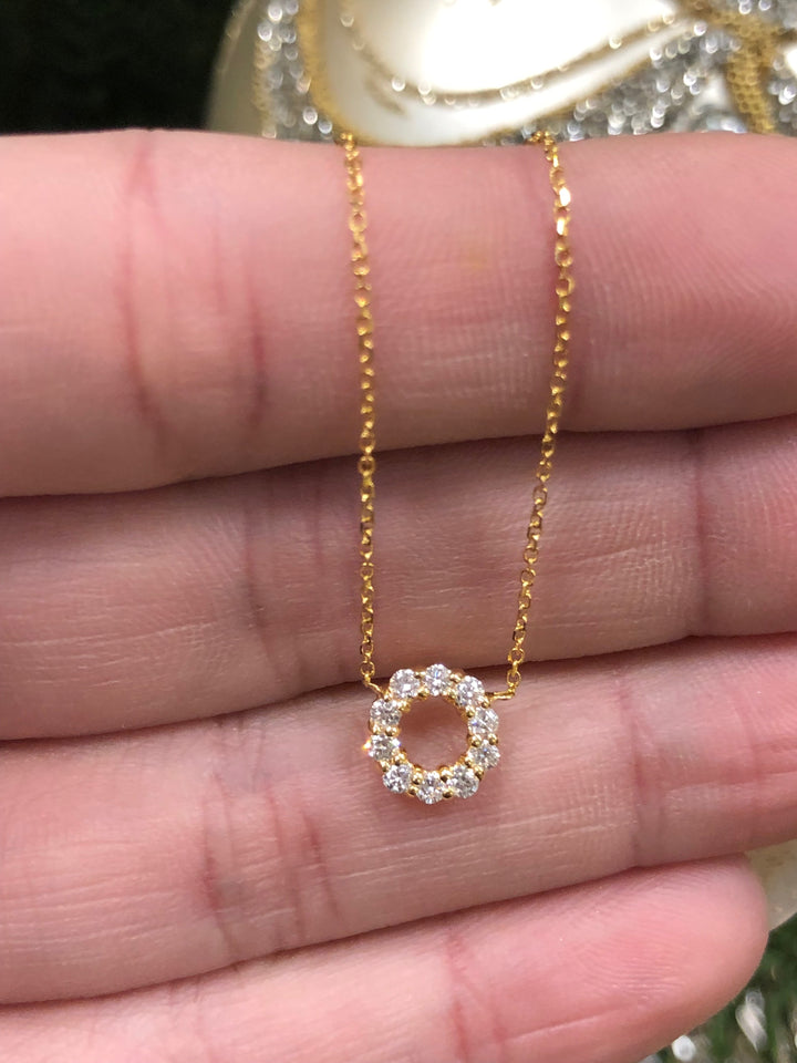 Diamond Circle Necklace in 14k White Gold with 10 Diamonds - Charlotte's Inc