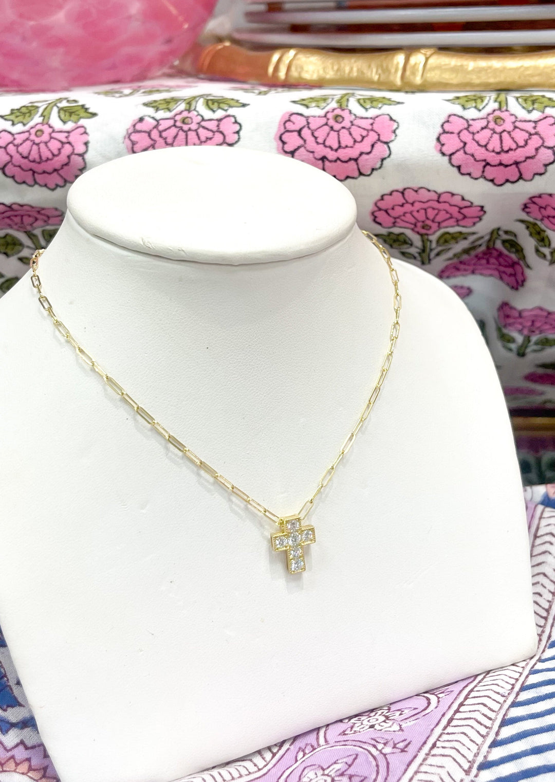 Paperclip Cross & Diamond Necklace