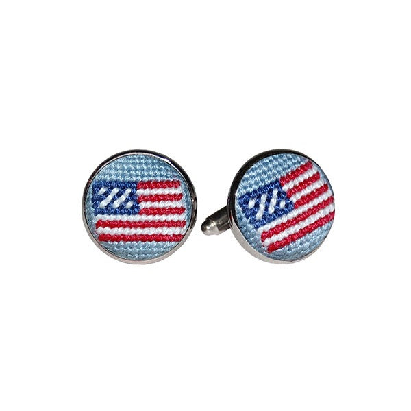 Needlepoint Cufflinks | Navy American Flag - Charlotte's Inc