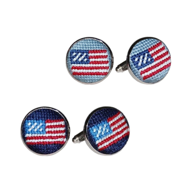 Needlepoint Cufflinks | Navy American Flag - Charlotte's Inc