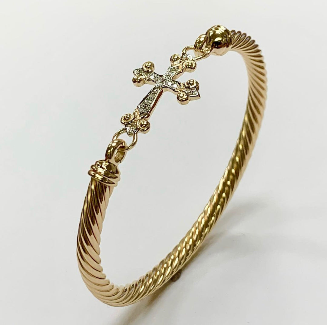 14k Diamond Cross Coil Bangle