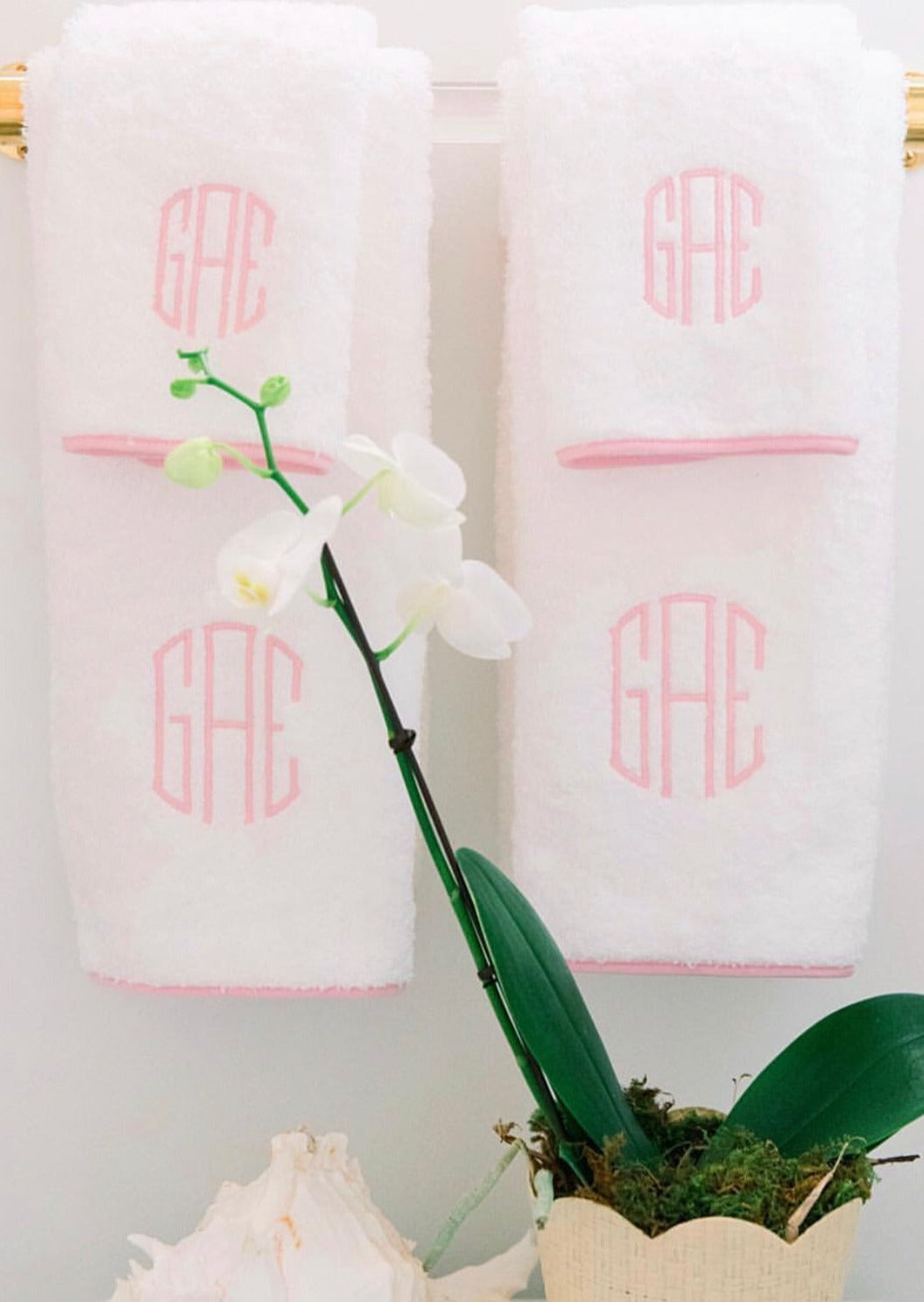 Matouk Monogram Pink Towels