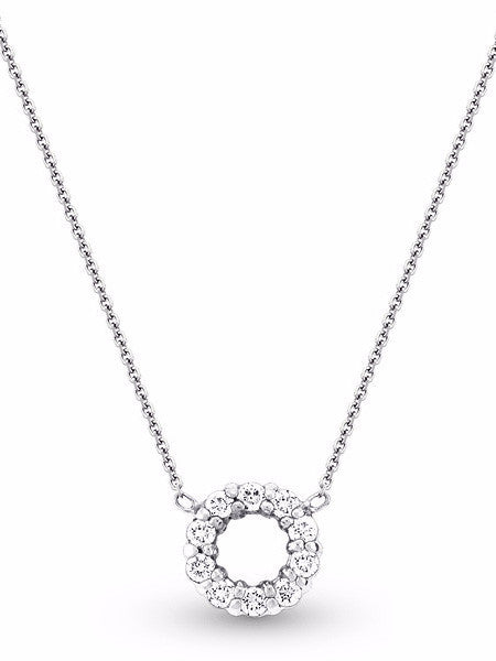 Diamond Circle Necklace in 14k White Gold with 10 Diamonds - Charlotte's Inc