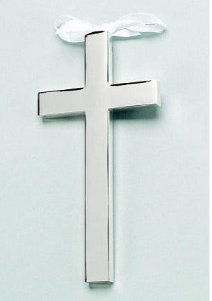 Silver Plate Cross with White Ribbon - Charlotte's Inc