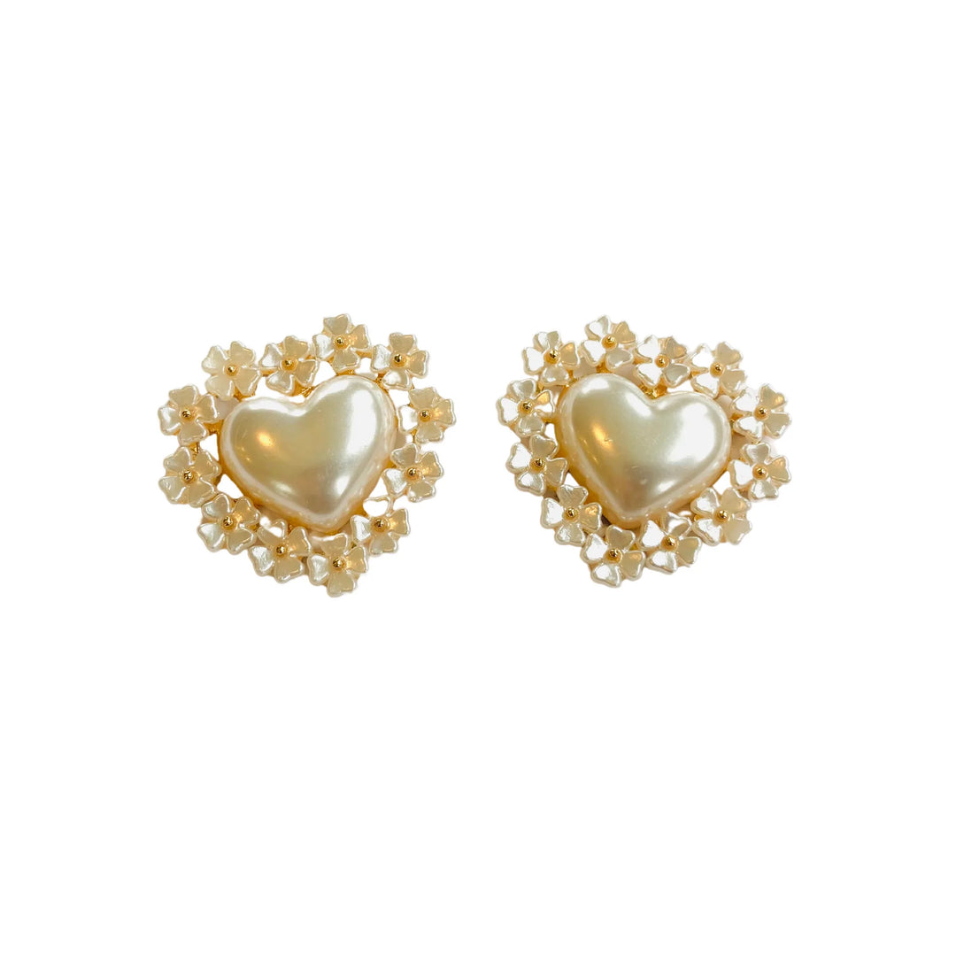 Pearl Heart Stud Earrings