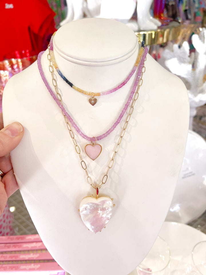Pink Sapphire Heishi Stones with Pink Opal Heart