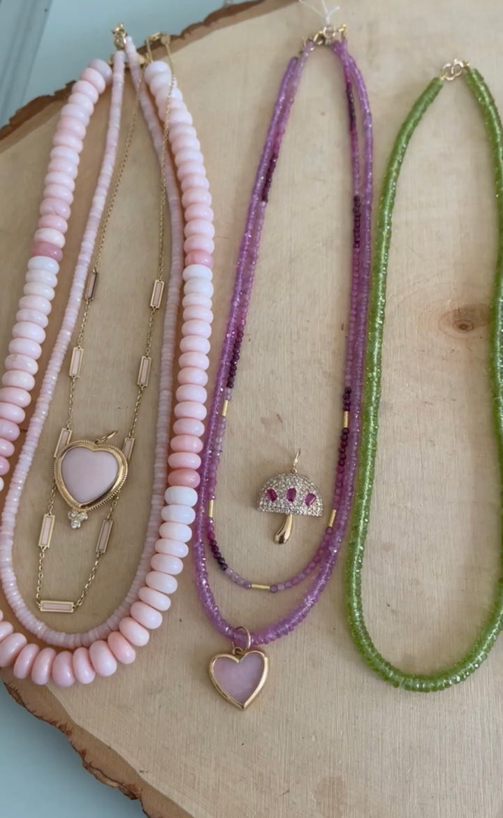 Pink Sapphire Heishi Stones with Pink Opal Heart