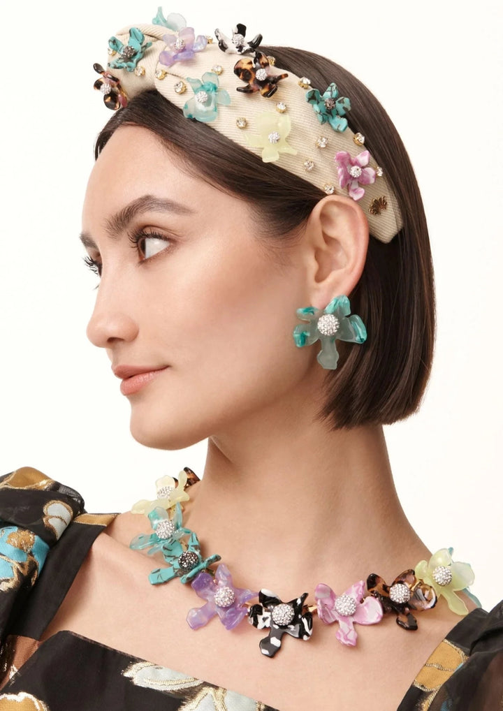Crystal Lily Button Earring | Emerald