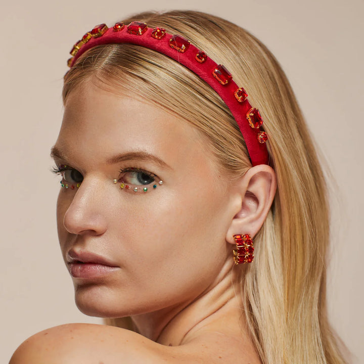 Ruby Rectangle Crystal Velvet Gigi Headband